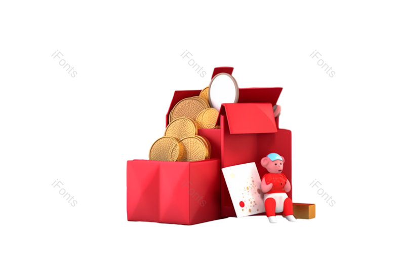 插画图片,帽子元素,硬币PNG,红包免抠素材
